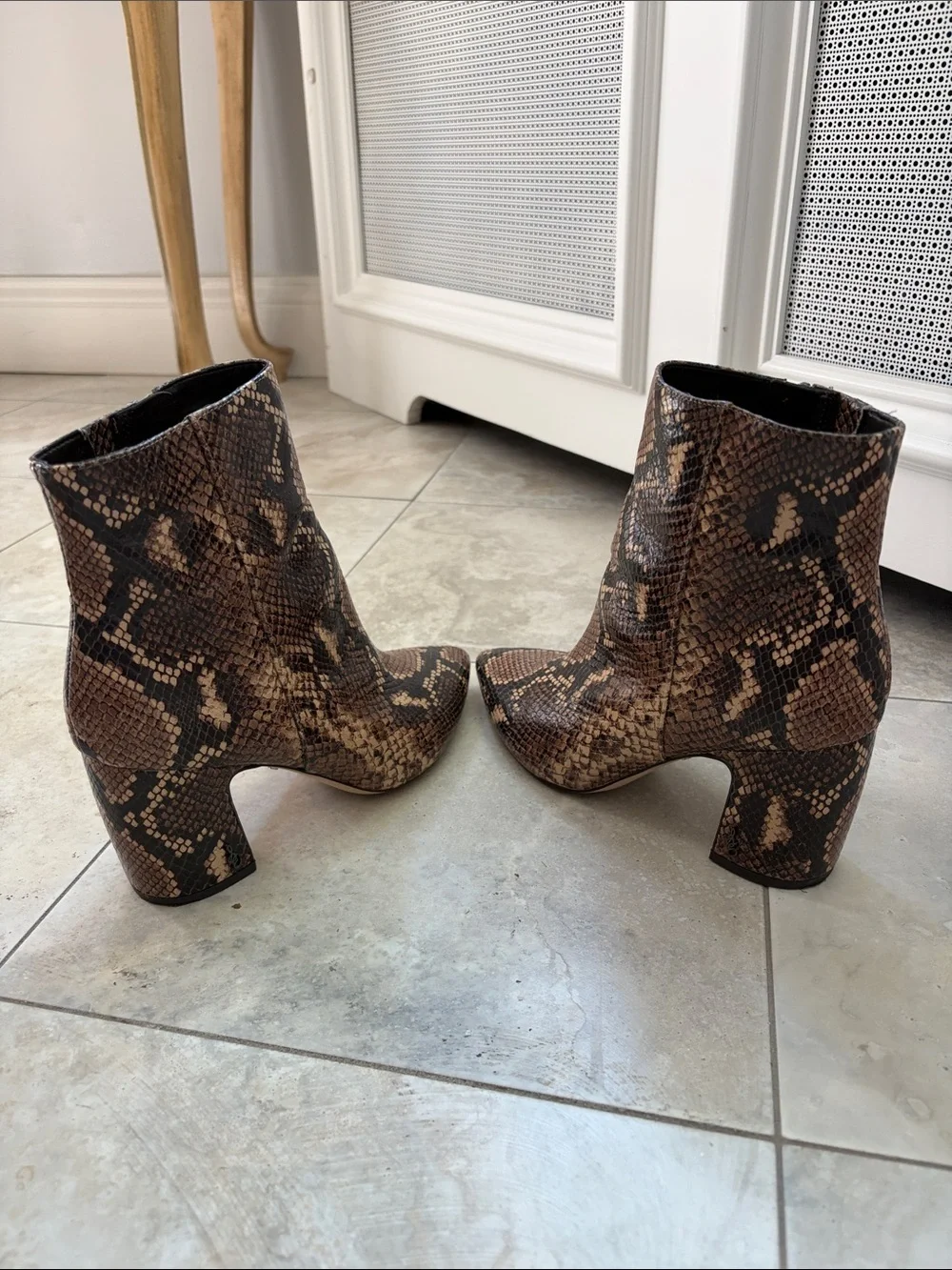 Sam Edelman Brown Snake-Print Pointed Toe Ankle Booties
